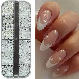 jiyancreation 12-Grid 3D White Pearl Flatback Rhinestones - Crystal Gems for Nail Art-picture-39