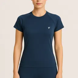 vedanga fashion Women Solid Round Neck Nylon Navy Blue T-Shirt-picture-34