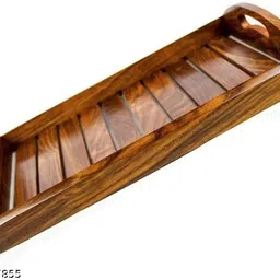 hrb handicrafts Wood Rectangular Serving Tray with Handles Wooden Breakfast & Tea Tray Tray Serving Set image 2