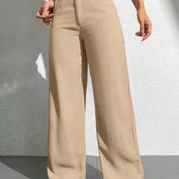 njfab Women Regular Fit Beige Viscose Rayon Trousers image 4