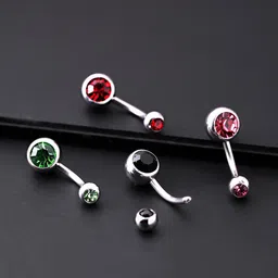 YELLOW CHIMES Stylish Stainless Steel Navel Piercing of 4 Crystal Belly Button Rings Stainless Steel Beaded Charm-picture-13