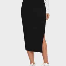 buynewtrend Women Solid Pencil Black Skirt-picture-34