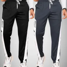 yazole Pack of 2 Men Colorblock Black, Grey Track Pants-picture-11