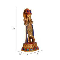 budhshiv Krishna With Peacock Brass Religious Idol image 3