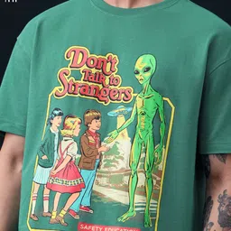 the souled store Men Graphic Print Round Neck Pure Cotton Green T-Shirt image 4