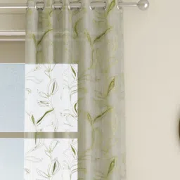 Green Floral Polyester 7 Ft Sheer Eyelet Door Curtain by GM Fabrics image 1
