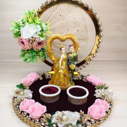 unique palette Engagement Ring Platter with Golden Statue | Wedding & Proposal Decorative Tray Wood Decorative Platter-picture-13