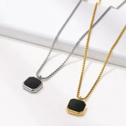 zebisco 2pcs Silver Gold Square Locket Pendant with Chain for Men Stainless Steel Locket-picture-14