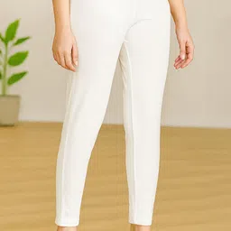 dollar missy Women Straight Fit White Cotton Blend Trousers-picture-36