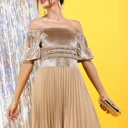 tokyo talkies Women Pleated Gold Above Knee/Mid Thigh Length Dress-picture-38
