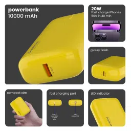 stuffcool Palm Smallest 10000 mAh 22.5W Fast Charging Power Bank (1 Type A and 1 Type C Ports, LED Indicator, Yellow) image 2