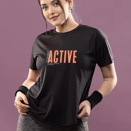 Women Printed Round Neck Polyester Black T-Shirt-image-23