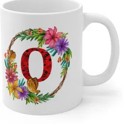 festivecraft Floral Alphabet Letter O Gift for Friend Boyfriend Girlfriend HD Printed Ceramic Coffee Mug image 1