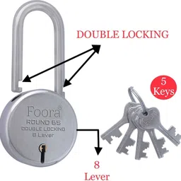 foora Round 65 LS with 5 Keys, Extra Long Shackle, Double Locking -Size 65 mm U Lock image 2