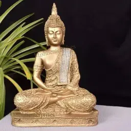mishtukocrafts buddha Statue showpiece Idol for Gift Home décor - 24 cm (Polyresin, Gold) Decorative Showpiece - 24 cm image 2