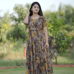 h n sorathiya Floral Print Georgette Stitched Anarkali Gown image 3