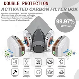 jaswanthstore Gas Mask Set Respirator with Filters and Goggle Activated Laboratory Safety Goggle image 4