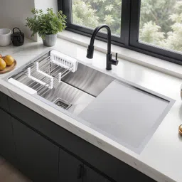 ruhe Handmade Single Bowl with Drain Board Kitchen Sink (37x18x10 Inches) Matt Finish |Including Sink Coupling|Waste Pipe|Fruit Basket Vessel Sink-picture-28