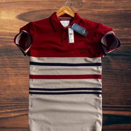 magneto Men Colorblock Polo Neck Pure Cotton Maroon T-Shirt-picture-8