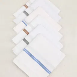 SARTHAK GLOBAL Handkerchief White Colorfully Line Hankey Set Of 12pcs ["White"] Handkerchief-image-30