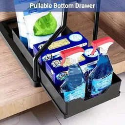 waktoro Containers Kitchen Rack Under Sink Organizer 2 Tier Under Sink Storage Organizer with Sliding Drawer Plastic image 5