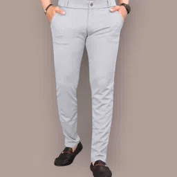 sk trend Men Slim Fit Silver Lycra Blend Trousers-picture-20