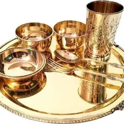 curtel Pack of 7 Brass Brass Dinner Set Plate Dinner Set-picture-27