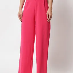 kotty Women Regular Fit Pink Viscose Rayon Trousers-picture-12