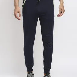 Men Solid Dark Blue Track Pants-image-5