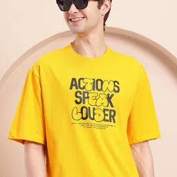 mast & harbour Men Printed Round Neck Pure Cotton Yellow T-Shirt-picture-11
