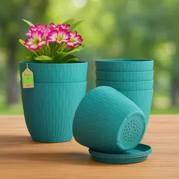 Plastic Round Flower Pots with Drainage Hole Saucers Plant Container Set-image-75