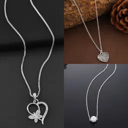 boghra sales Exellent Finished Necklace Chain Combo For Women,Girls Diamond, Crystal Silver Plated Sterling Silver, Alloy Chain-picture-12