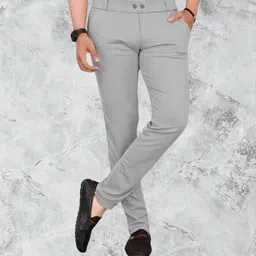 civirasttyle Men Slim Fit Grey Cotton Blend Trousers-picture-13
