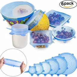 jamunesh enterprise Silicone Stretch Lids and Covers Set, Best for Kitchen Utensils, Food Containers, Glass Bowls, Plates, Plastic Mugs, Cups. Microwave Safe & Reusable (6 Pcs, White) 8.1 inch, 6.5 inch, 5.7 inch, 4.5 inch, 3.8 inch, 2.6 inch Lid Set 8 inch Lid Set image 2