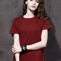 roadster Women Solid Round Neck Pure Cotton Dark Blue T-Shirt-picture-48