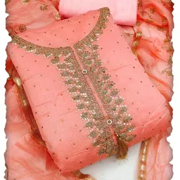 heenari Unstitched Chanderi Salwar Suit Material Embroidered-picture-16