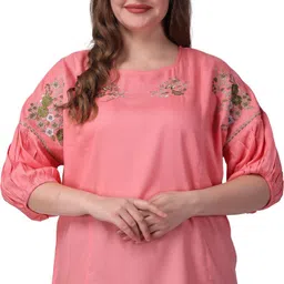 vaamii Casual Regular Sleeves Embroidered Women Pink Top-picture-26