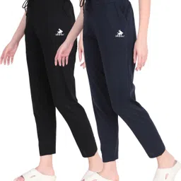 Pack of 2 Women Solid Black, Dark Blue Track Pants-image-18