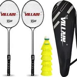 the villain Rise Double Shaft Professional Badminton Rackets Set with 6 Pcs Plastic Shuttles Multicolor Strung Badminton Racquet-picture-42