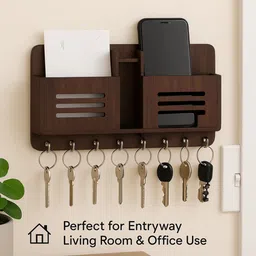 divinecrafted Wall Mounted Multipurpose Organizer | Key & Mobile Holder for Home Wood Key Holder image 3