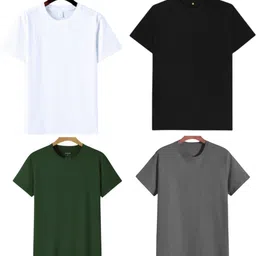 ttfe Pack of 4 Men Solid Round Neck Polyester Grey, White, Black, Green T-Shirt image 4