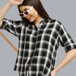 stylemyth Women Regular Fit Checkered Spread Collar Casual Shirt-picture-11