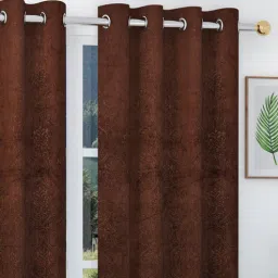 exporthub Brown Floral Velvet 8 Ft Blackout Eyelet Door Curtains (Set of 2)-picture-39