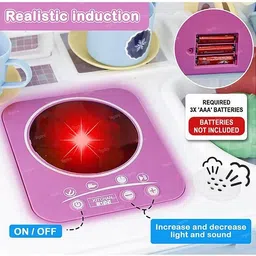 fun express 2 in 1 Little Chef Kids Kitchen Play Set with Light & Sound Trolley,Pink image 5