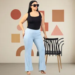 hocc Women Loose Fit Light Blue Lycra Blend Trousers image 4