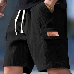 kajaru Solid Men Black Cargo Shorts-picture-25