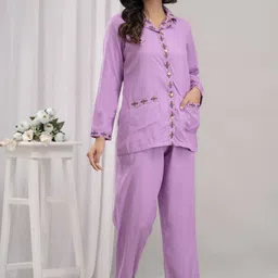 asami Women Night Suit Set Purple Solid image 3