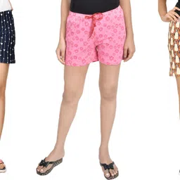 club a9 Pack of 3 Printed Women Dark Blue, Pink, Orange Beach Shorts, Night Shorts, Regular Shorts, Running Shorts, Cycling Shorts image 1