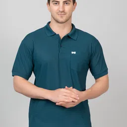 bab Men Solid Polo Neck Cotton Blend Blue T-Shirt-picture-27