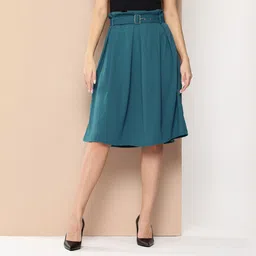 Women Solid A-line Green Skirt-image-19
